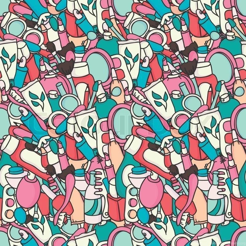 Cosmetics And Beauty Products Icons. Vintage Seamless Patterns ...