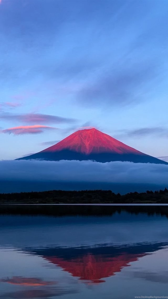 Japan Fuji Mountain, Evening, Sky, Lake Reflection, Blue iPhone ...