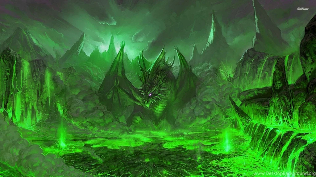 Green Dragon In The Volcano Wallpapers   Fantasy Wallpapers