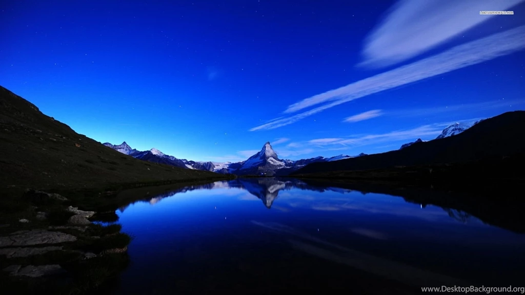Lake Reflecting The Blue Night Sky Wallpapers