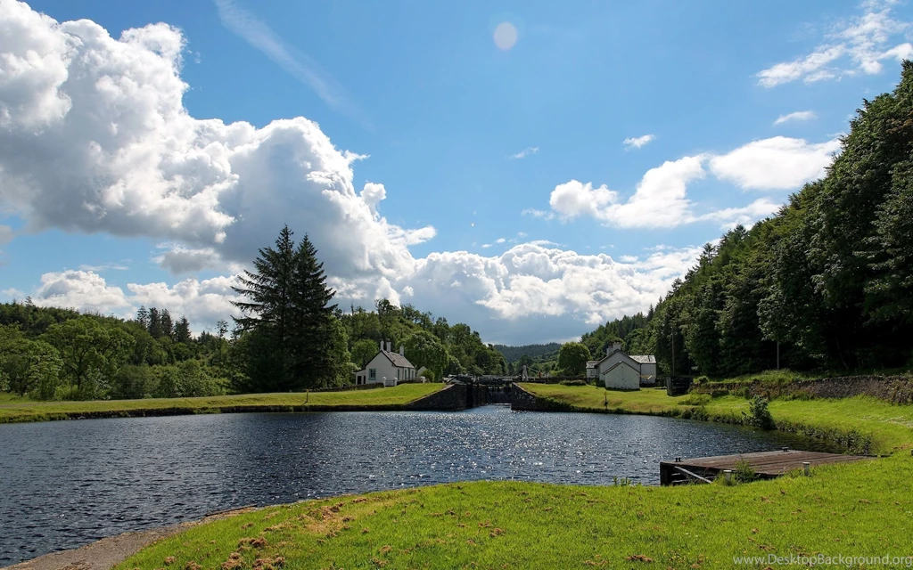 Wallpapers Tree, Clouds, Scotland, Pond, House, Summer, Landscape ...
