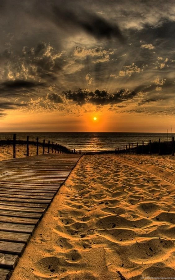 Nature iPhone 6 Plus Wallpapers Wooden Path Sea Sunset Sand ...