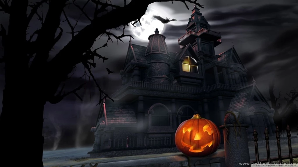 Spooky House Bats Pumpkin Full Moon Hallowmas Halloween HD Desktop ...