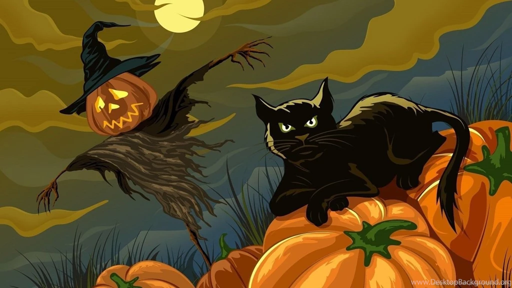 Download 1366x768 Halloween Cat Wallpapers