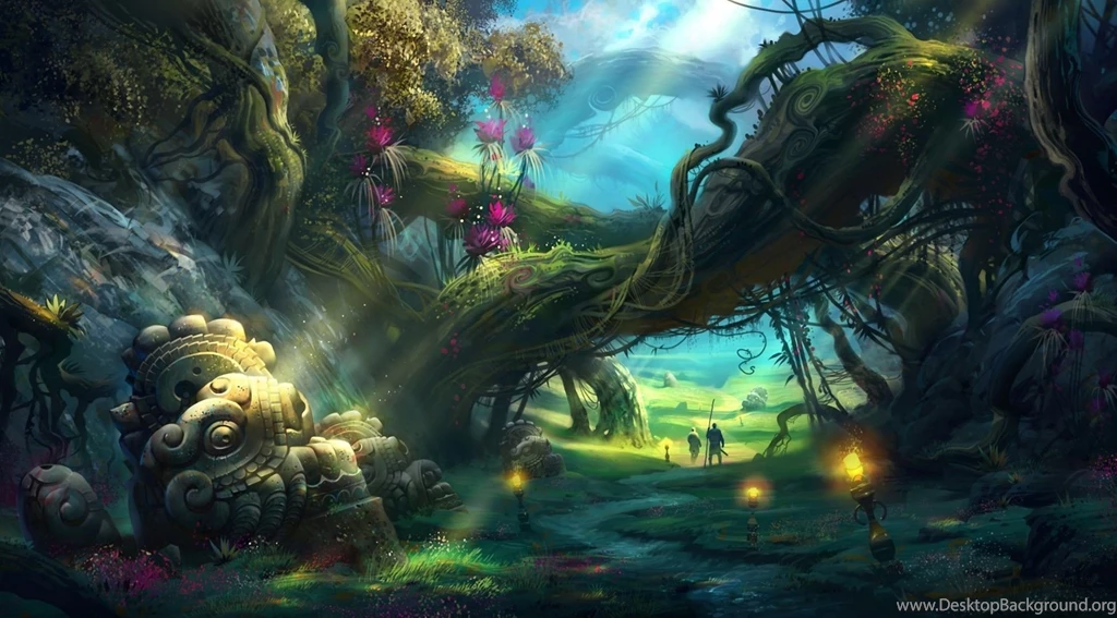 Adventure Fantasy Art Landscapes Path Trail People Flowers Lamps ...
