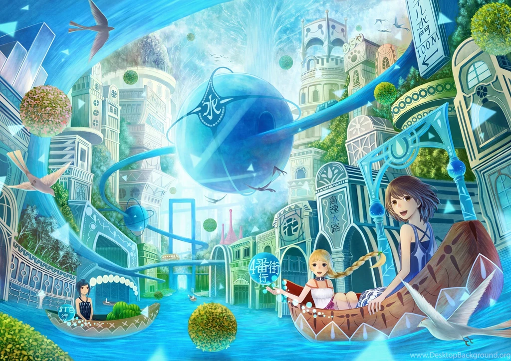 Fantastic World Boats Birds Sakimori Art Anime Girls Wallpapers ...