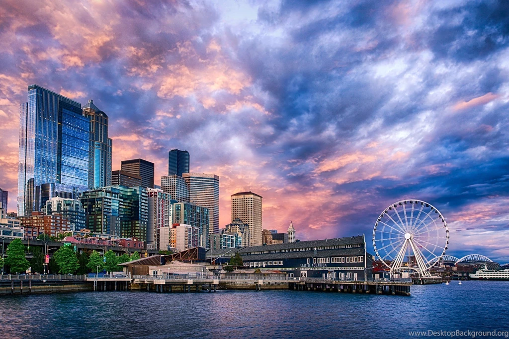Seattle Ferris Wheel Sunset On Wallpapers