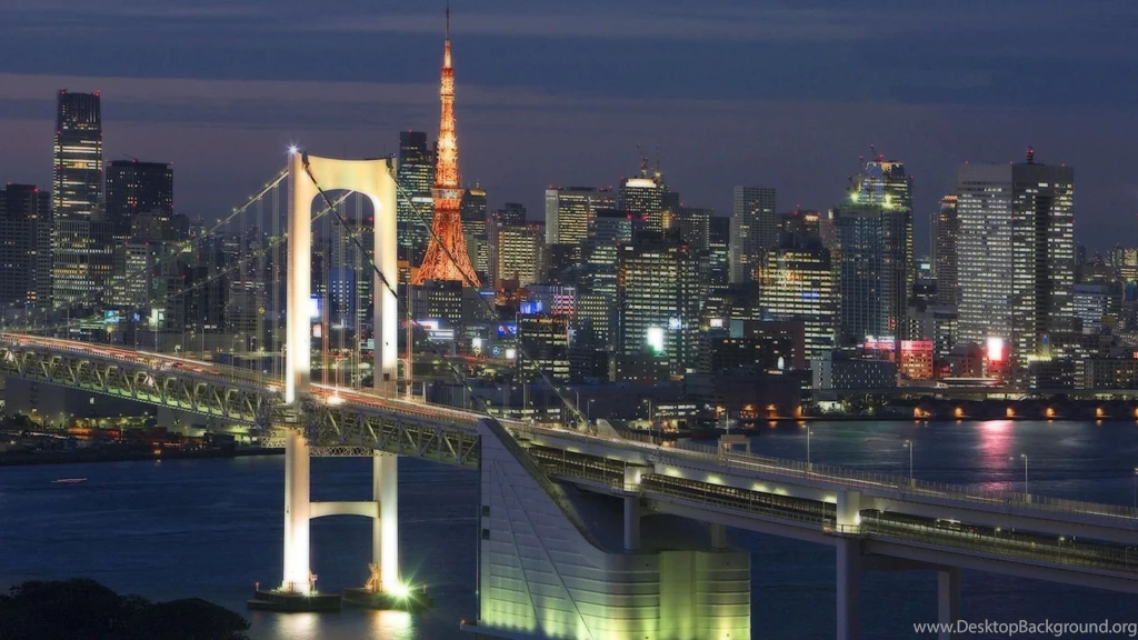Download Wallpapers 2560x1440 Rainbow Bridge, Tokyo, Japan, River ...