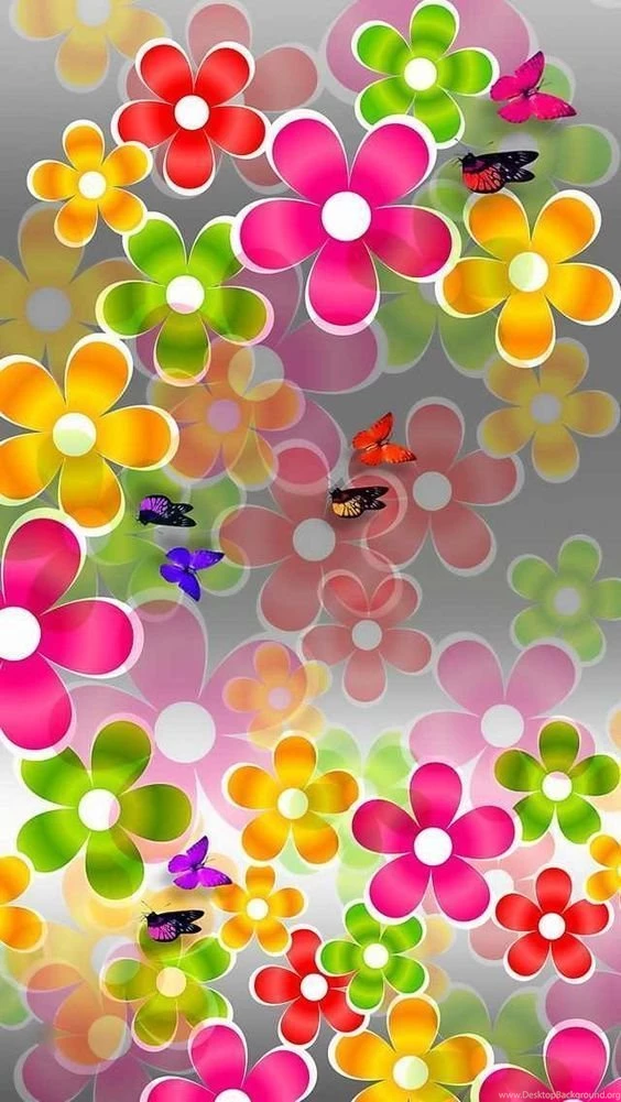 Colorful Spring Flowers Butterflies iPhone Wallpapers
