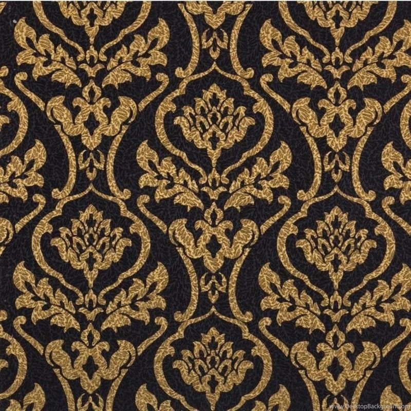 Black & Gold Damask Textured Wallpapers Discount Wallcovering