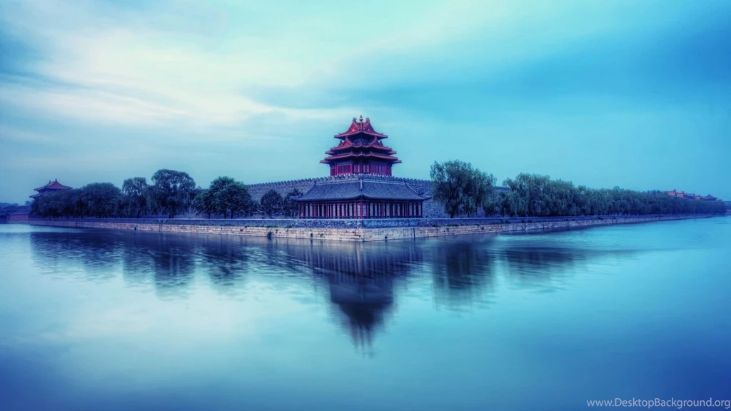 Other: Ancient Chinese Fortress Reflection Pagoda Lake Wall Asia ...
