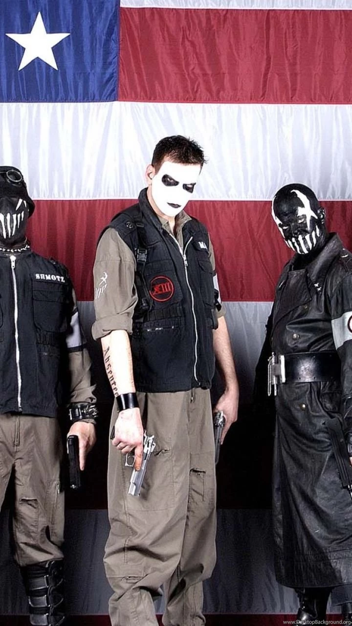 Download Wallpapers 720x1280 Mushroomhead, Flag, Image, Guns, Masks ...
