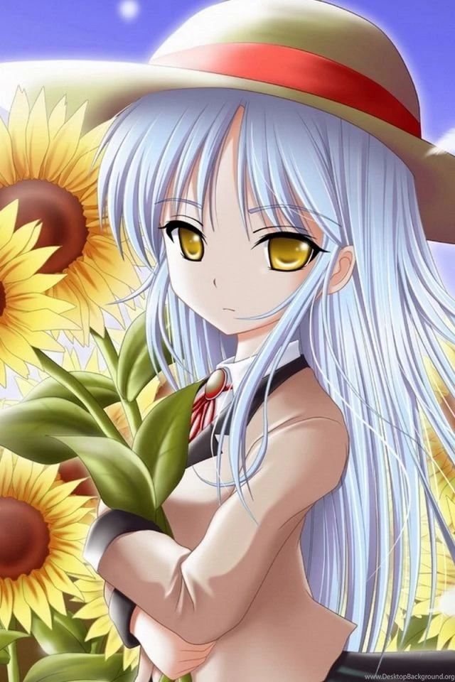 Download Wallpapers 640x960 Girl, Sunflowers, Anime, Walking, Angel ...
