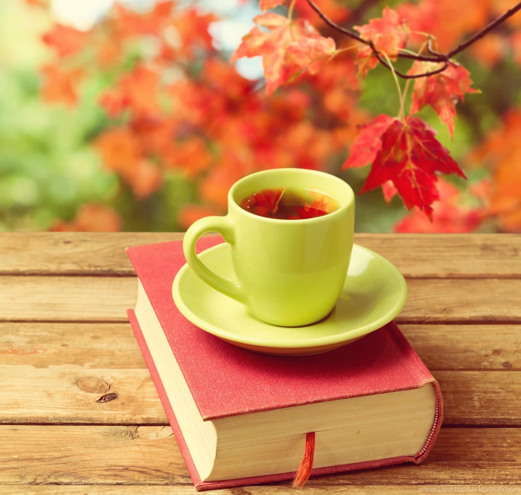 Cup Of Tea With Autumn Leaves Reflection (