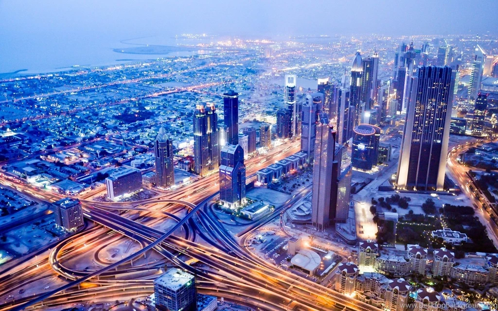 Dubai City Night Lighting View Of UAE City Photo