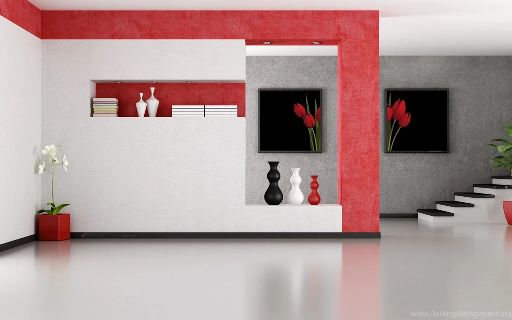 Minimalist Red And White Interior Design Wallpaper.jpg