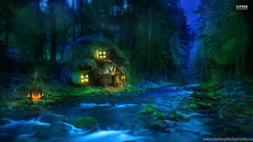 Small Riverside Hut In The Forest Wallpapers Fantasy Wallpapers ...