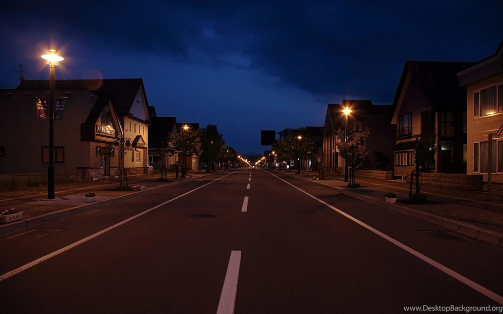 Wallpapers Night, Road, House, Street, Lantern, Empty Street.