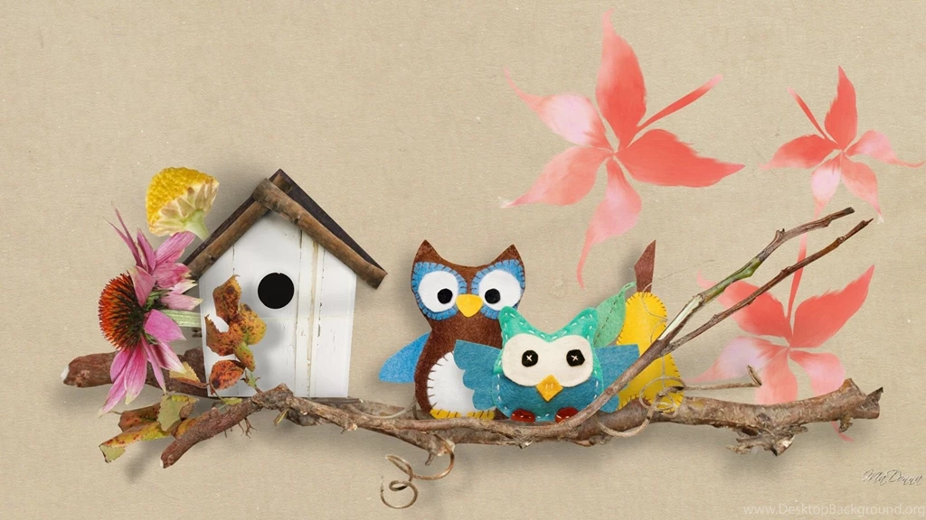 HDscreen: Owls For Autumn Birds Twigs Fall Leaves Whimsical Cute ...