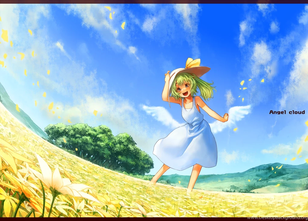 Touhou Summer Fairies Green Hair Skyscapes Daiyousei Anime
