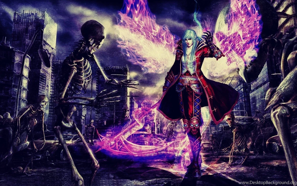 Man Skeletons Magic Wings Weapon Braid Anime Wallpapers