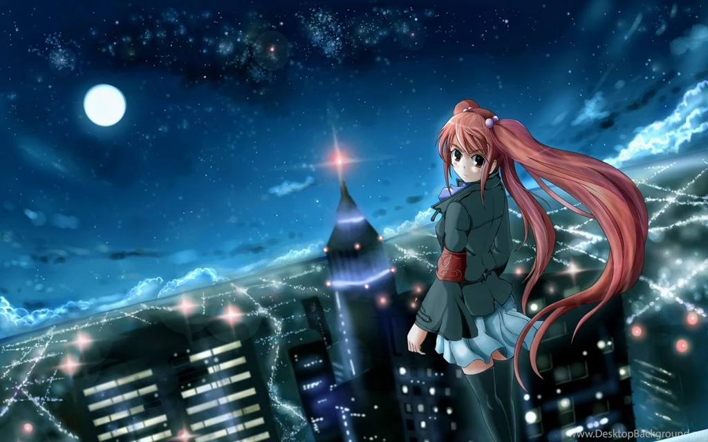 Download Wallpapers 1680x1050 Anime, Girl, City, Night, Wind ...