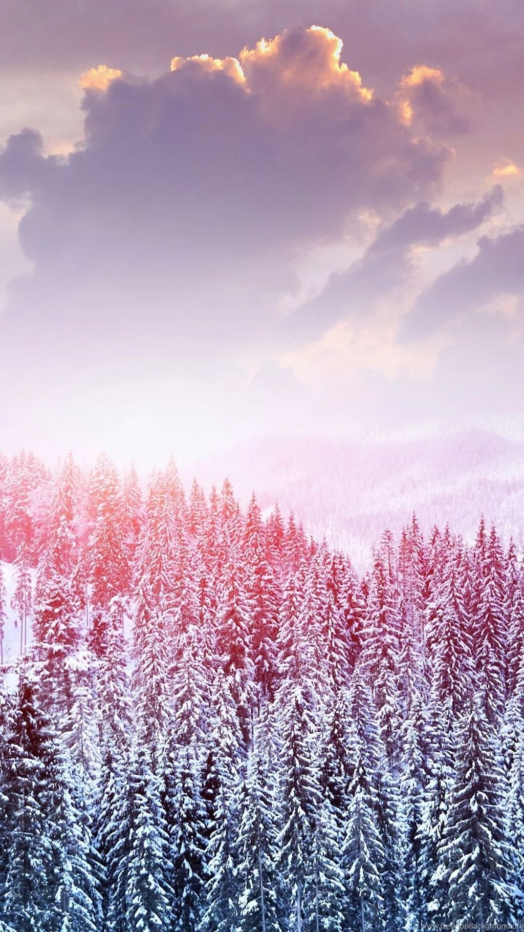 Winter Snow Trees Mountains Forest Sky Clouds iPhone 6 Wallpapers ...