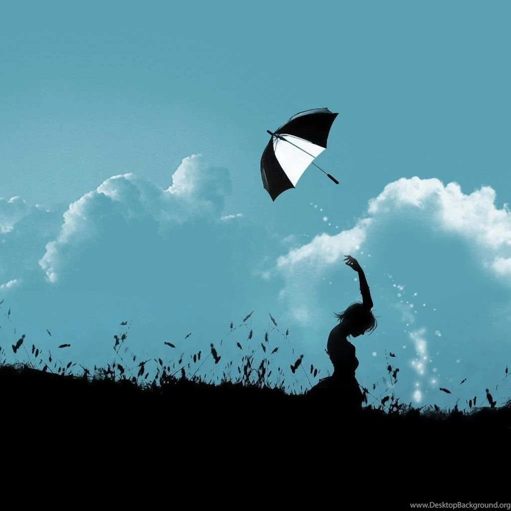 Flying Umbrella Silhouette iPad Wallpapers Download