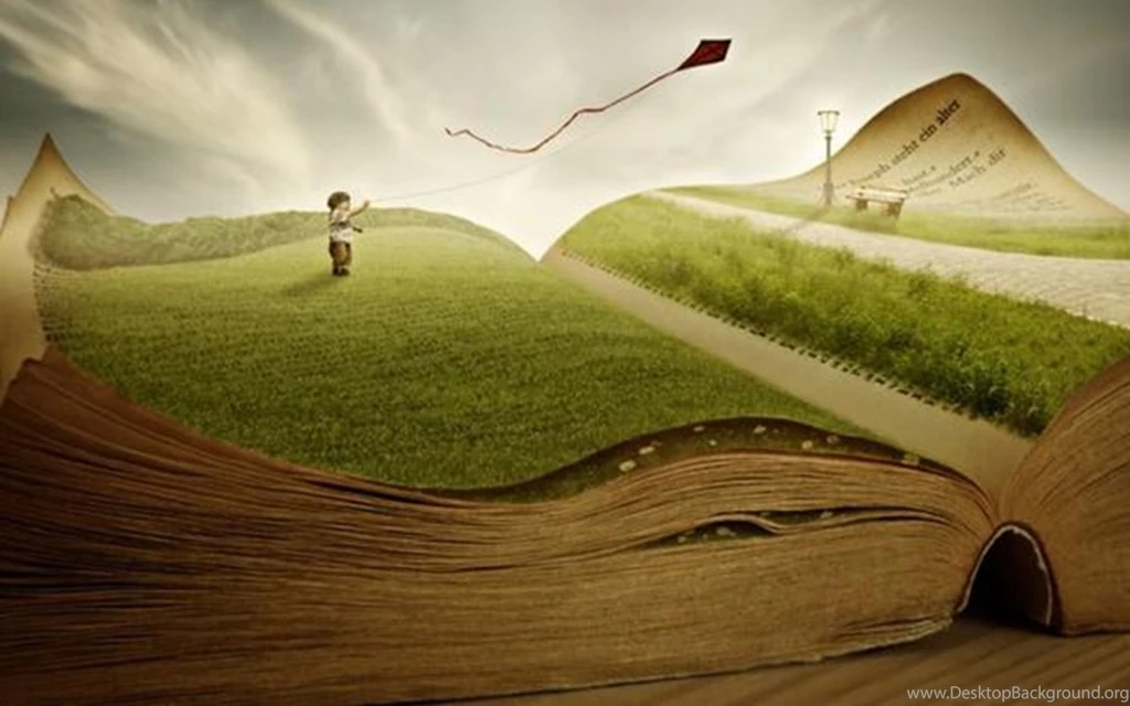 Child Kite Flying Grass Book Wallpapers