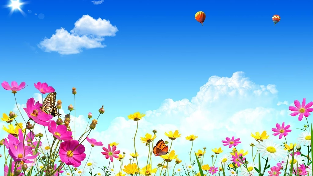 Download Wallpapers 1920x1080 Flowers, Sky, Butterflies, Balloons ...