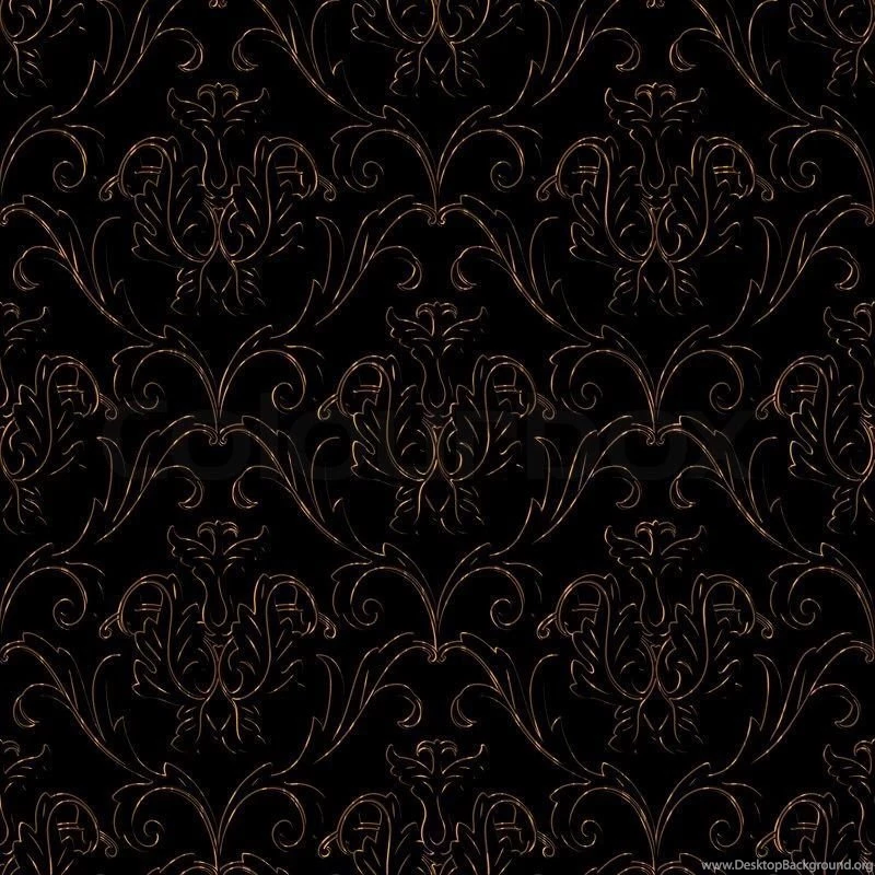 Seamless Black With Gold Stripe Floral Backgrounds
