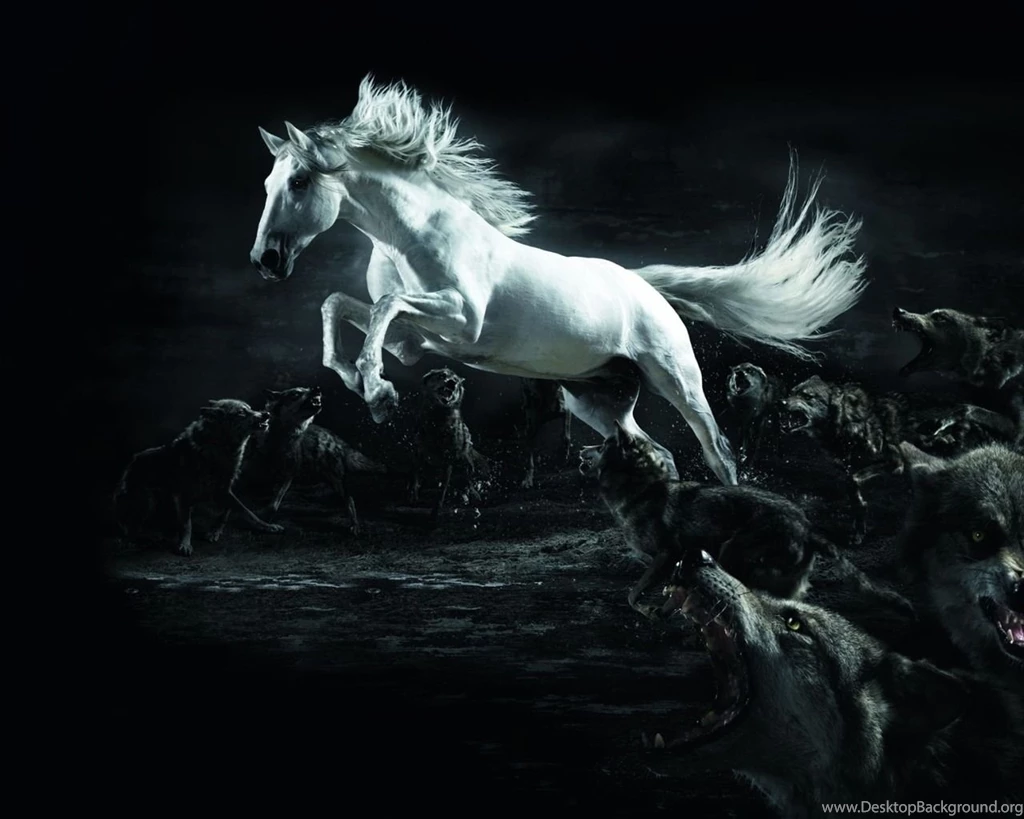 White Horse Surrounded By Wolves 1280 X 1024 Wallpapers