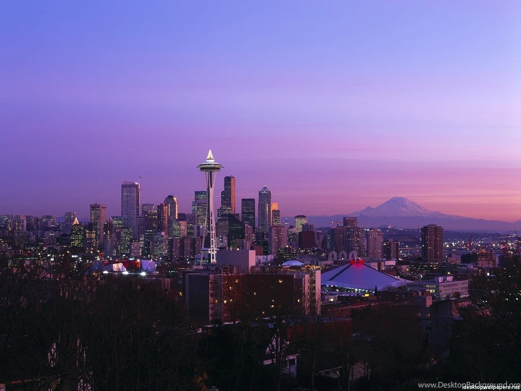 Skyline At Dusk Seattle, Washington At DesktopWallpapers.net