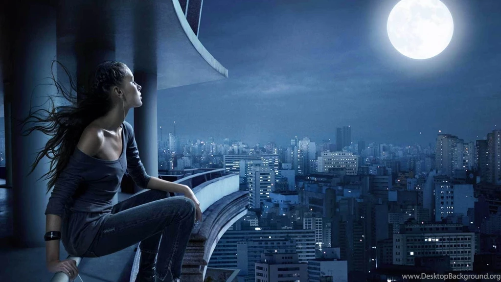Girl On Balcony Looking At The Moon 3840x2160 4K 16/9 (Ultra ...
