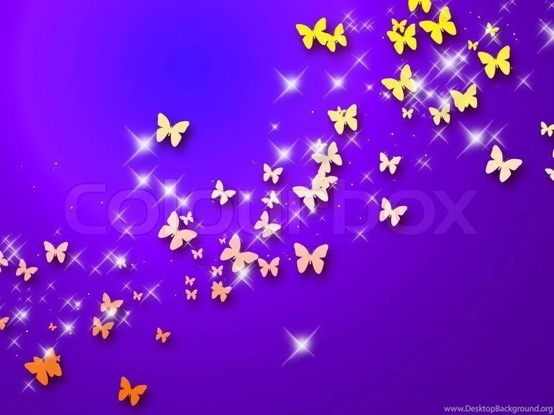 Abstract Violet Backgrounds With Stars And Butterflies