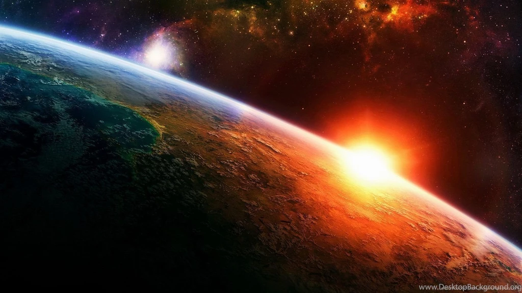 Download 1366x768 Planetary Sunrise With Awesome Space View Wallpapers