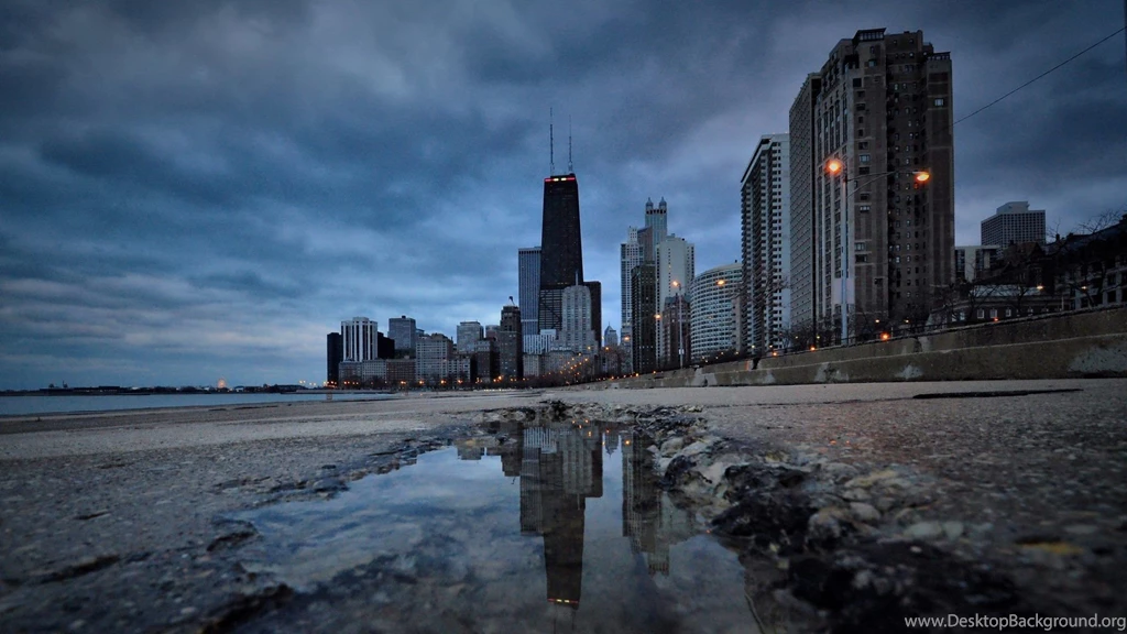 Skyscrapers: Chicago Puddle Lake Skyscrapers Clouds City Shore ...
