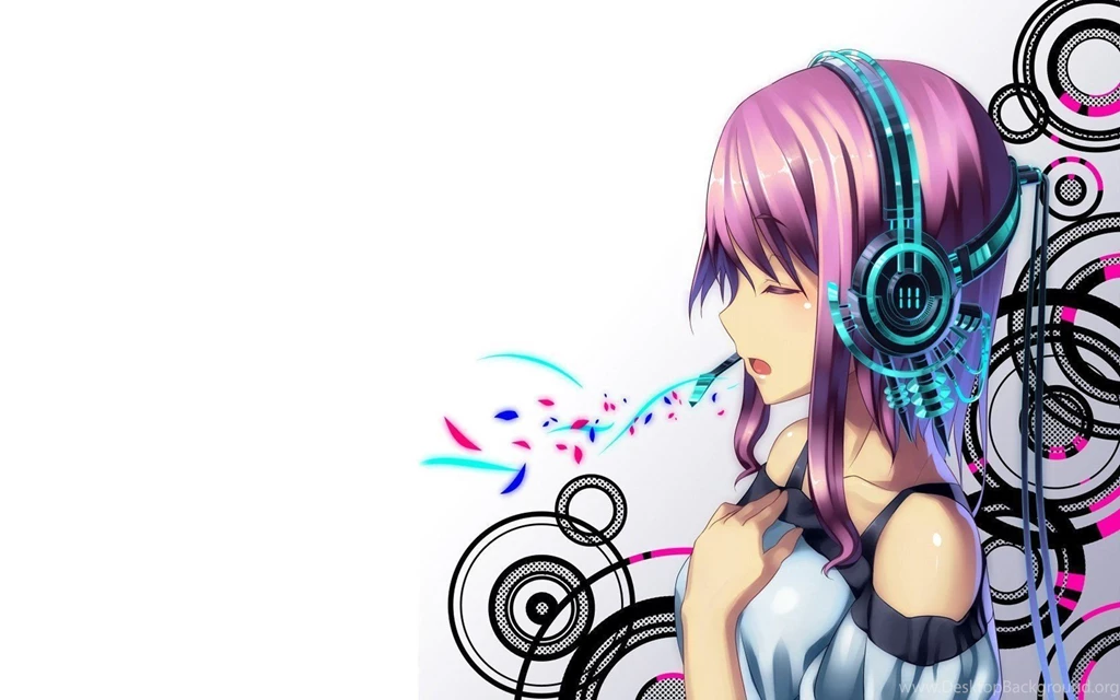 Headphones Abstract Multicolor Patterns Pink Hair Short Hair Anime ...