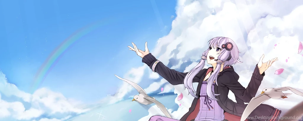 Download Wallpapers 2560x1024 Anime, Girl, Flying, Bird, Sky Dual ...
