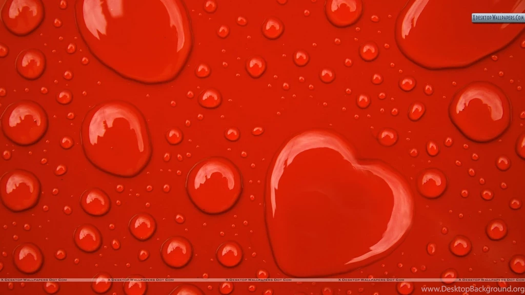 Water Drop Hearts On Red Backgrounds Wallpapers