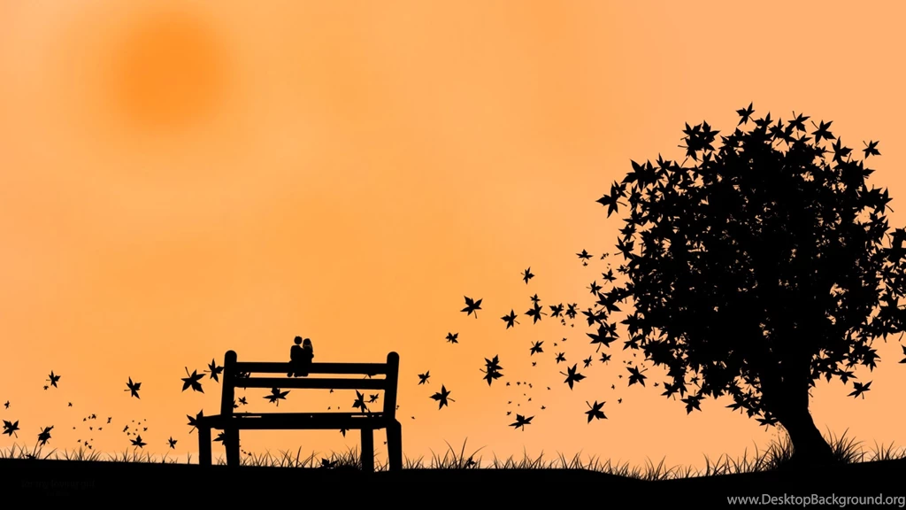 Download Wallpapers 2560x1440 Couple, Bench, Leaves, Silhouette ...