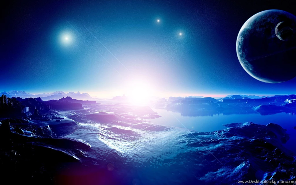 Space Planets Blue Shine Mountains HD Wallpapers