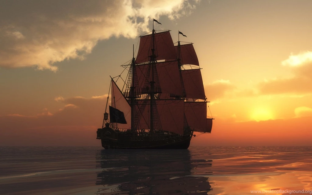 Ship And Sunset Desktop Wallpapers