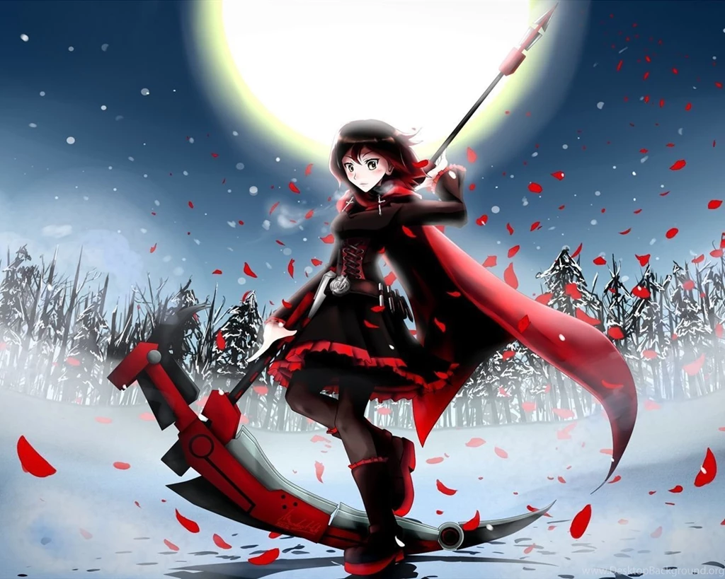 Anime Girl At Winter Night, Moon, Fields Wallpapers