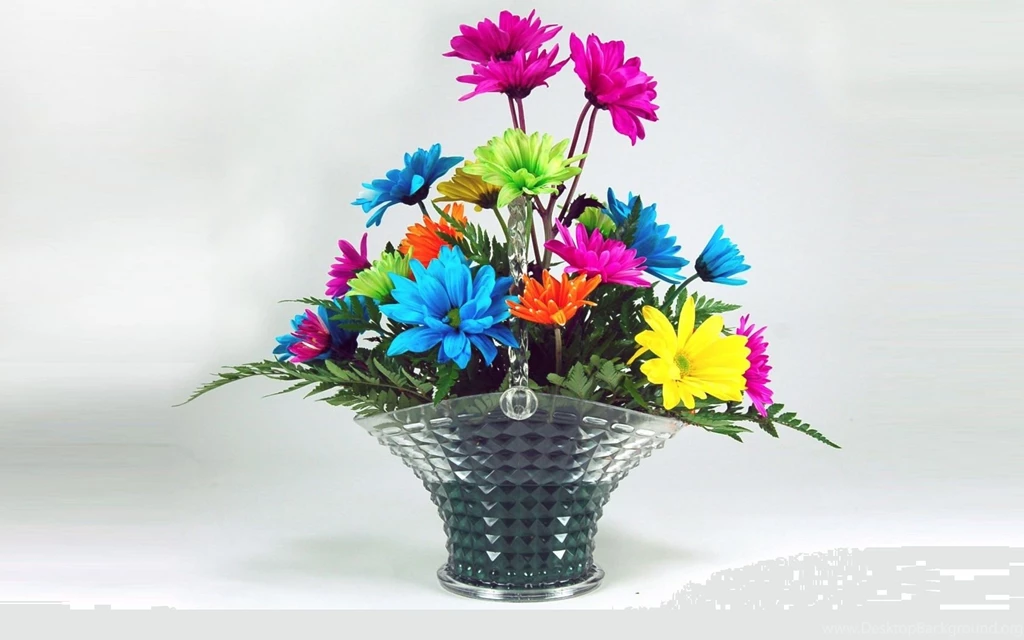 Colorful Flowers Vase Wide Full HD