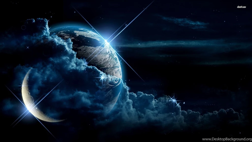 Earth And Moon Between The Clouds Wallpapers   Fantasy Wallpapers ...