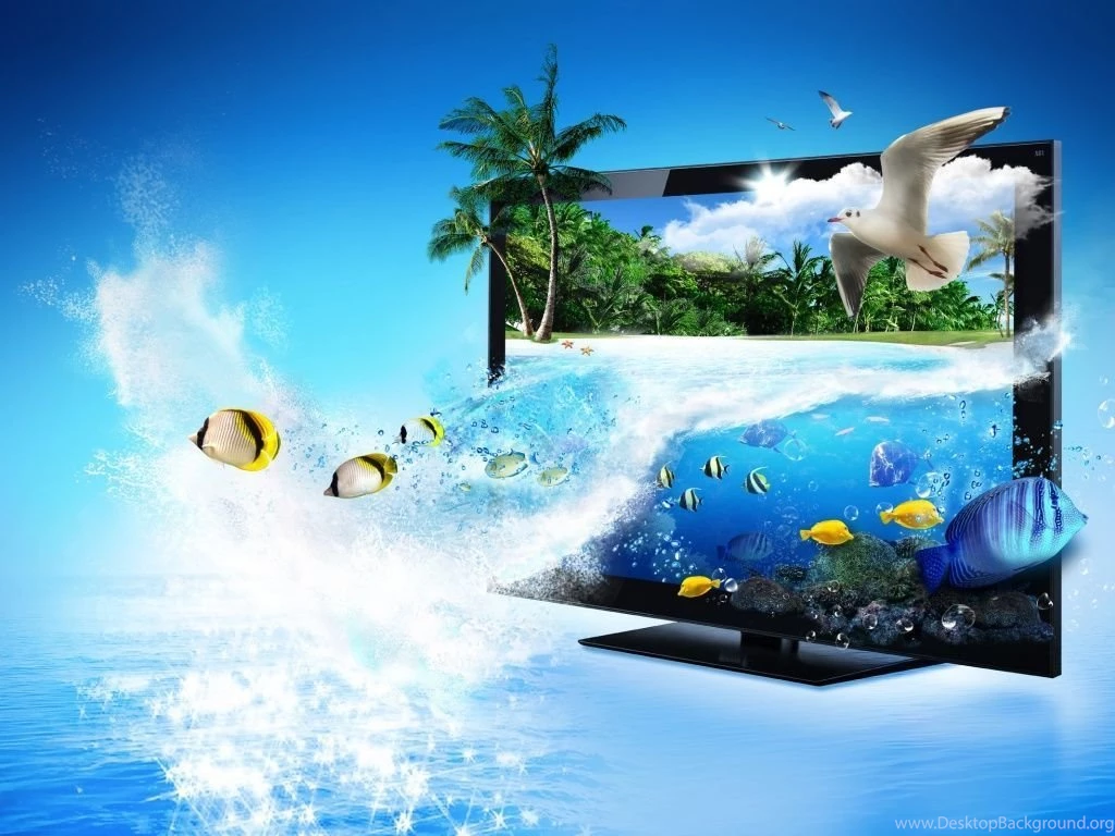 1024x768 3d TV Fish Wallpapers