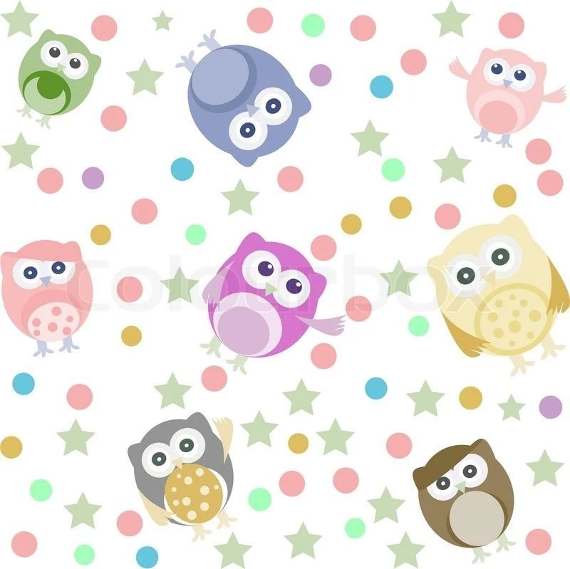 Bright Backgrounds With Owls, Leafs, Mushrooms And Flowers