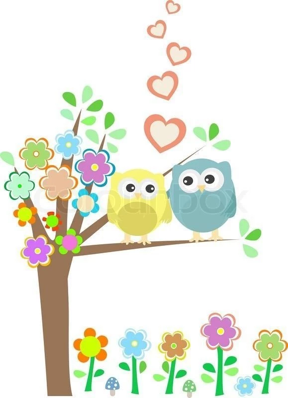 Backgrounds With Owls In Love Sitting On Branch