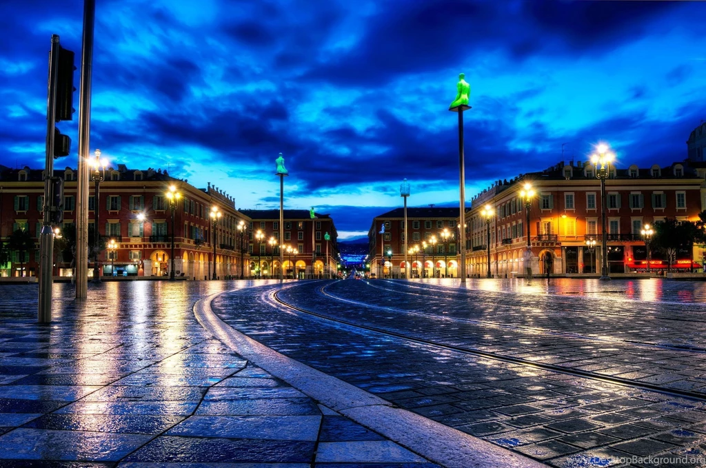 France Night City Roads HDR Wet Rain Lights Sky Clouds Roads ...